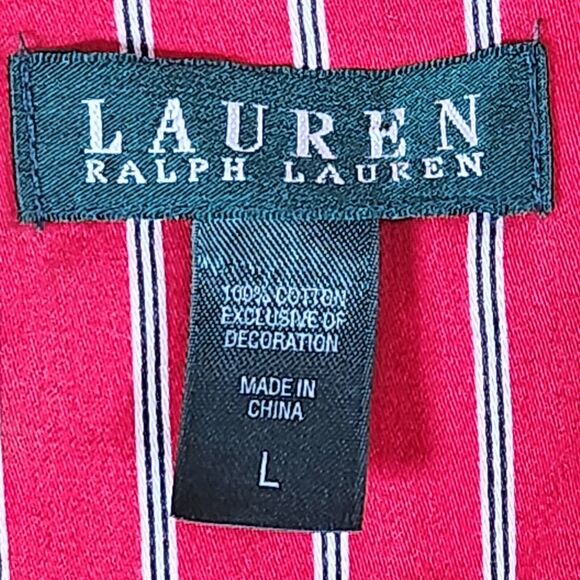 RALPH‎ LAUREN Pajamas Red Stripe Monogrammed Top only 100% Cotton M Christmas - Picture 3 of 8
